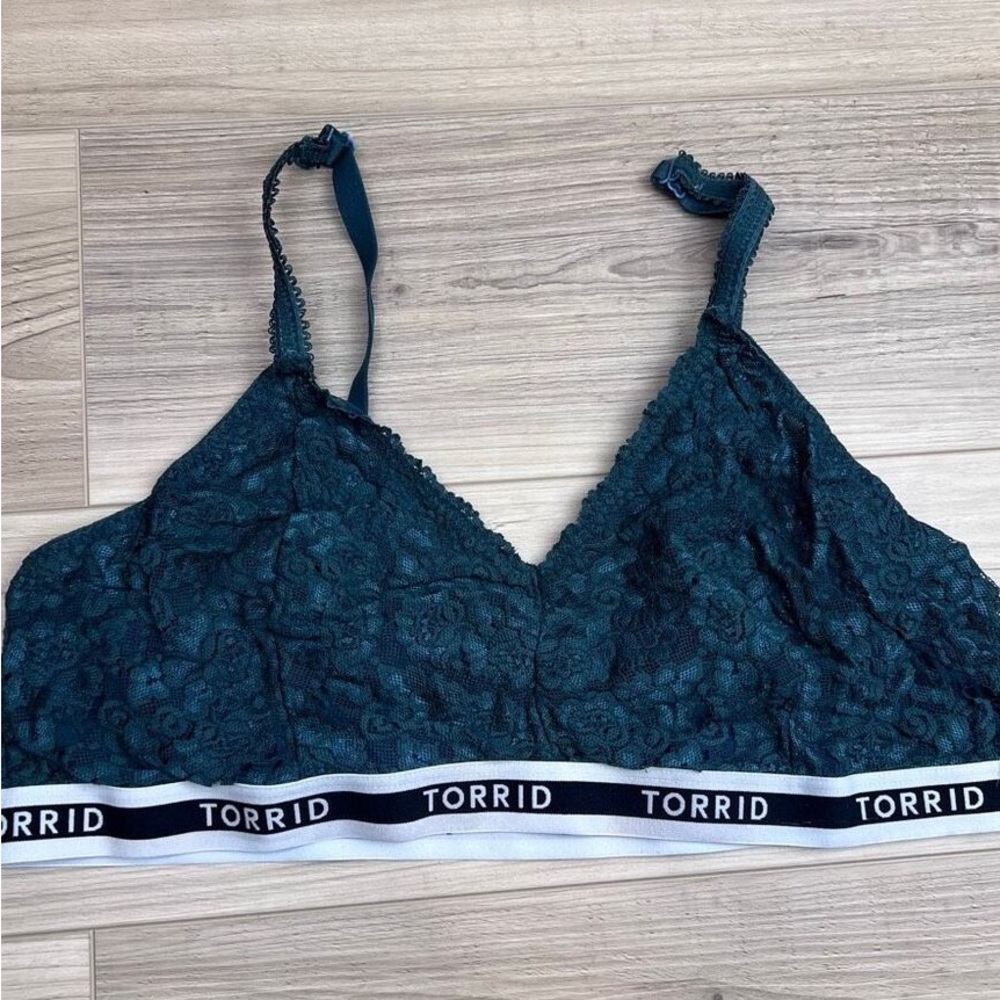 Torrid Dark Teal Lace Bralette with Logo Band